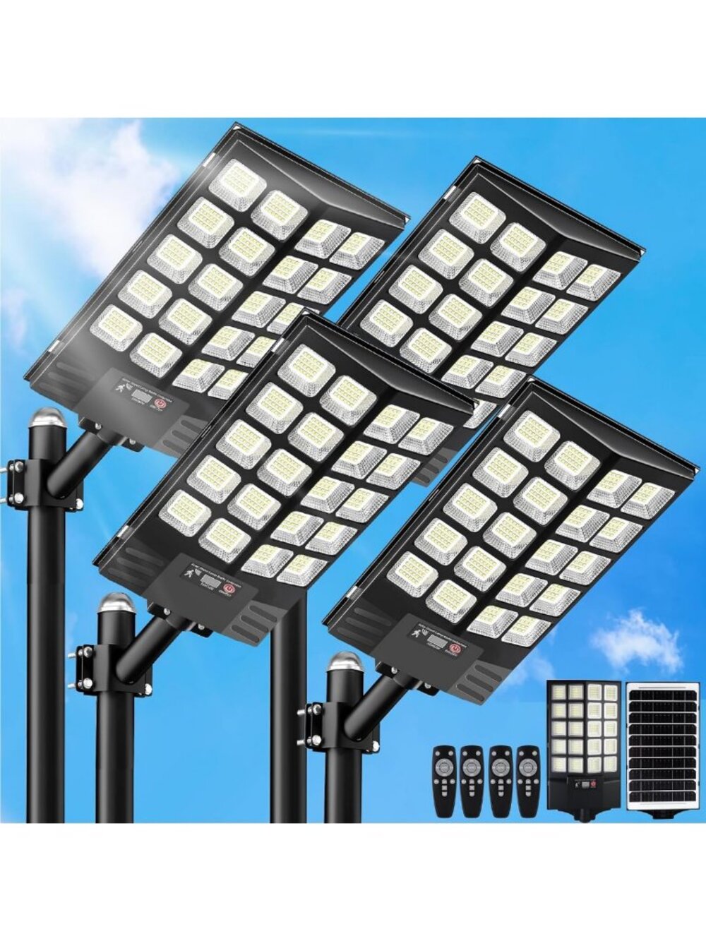 4 Pack Waterproof Solar Street Lights, 100000LM LED Flood Light with Motion